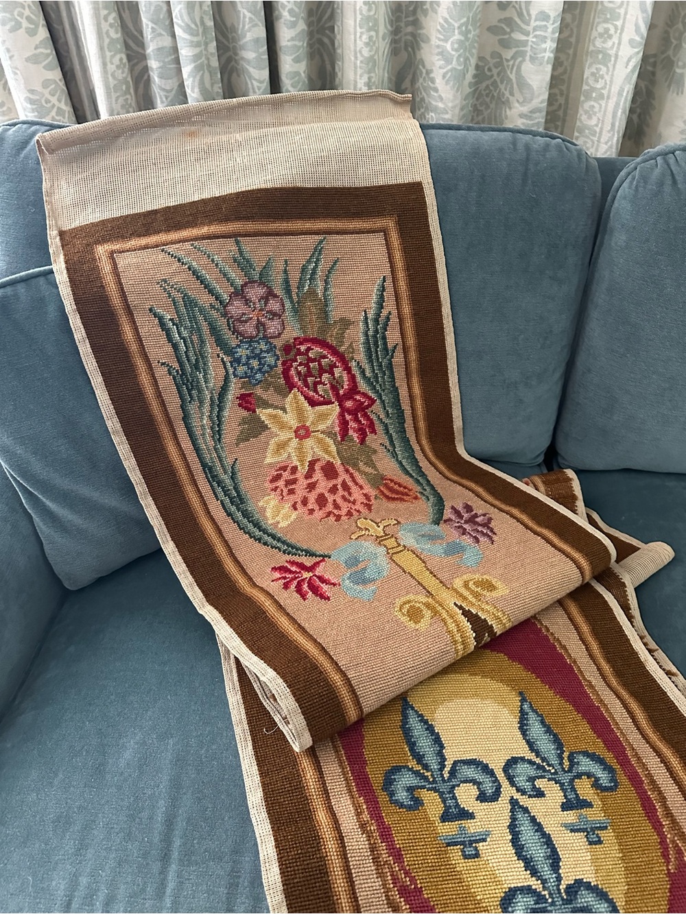 VTG Large Long Needlepoint Wall Hanging Tapestry Panel Banner